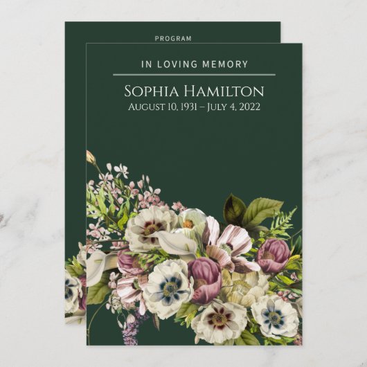 Green Floral Funeral Memorial Programmakaart (Voorkant / Achterkant)