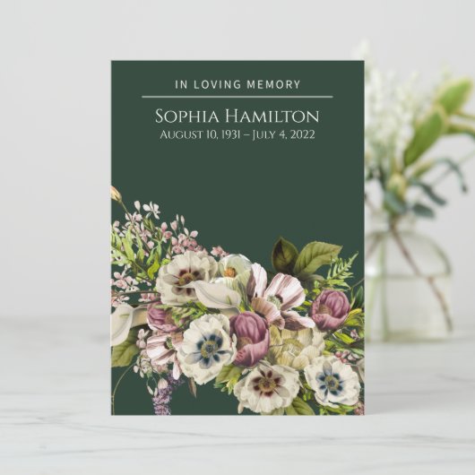 Green Floral Funeral Memorial Programmakaart (Staand voorkant)