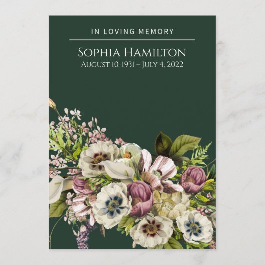 Green Floral Funeral Memorial Programmakaart (Voorkant)