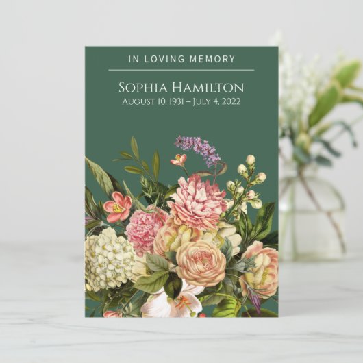 Green Floral Funeral Memorial Programme Programmakaart (Staand voorkant)