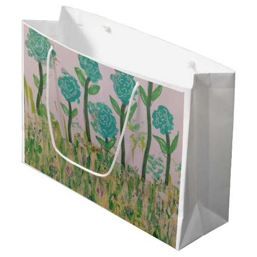 Green Floral Gift Bag Groot Cadeauzakje (Voorkant Gekanteld)