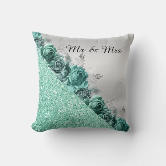 Green Floral GLITTER CUSHION RING PILLOW Kussen (Voorkant)