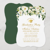Green Floral Gold Graduation Party Invite G Kaart (Voorkant / Achterkant)