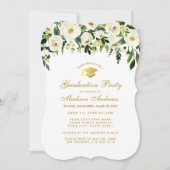 Green Floral Gold Graduation Party Invite G Kaart (Voorkant)