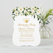 Green Floral Gold Graduation Party Invite G Kaart (Staand voorkant)