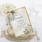 Green Floral Gold Wedding Kaart