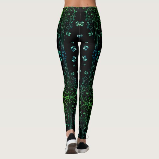 Green Floral Guitar Zwarte Leggings (Achterkant)
