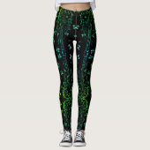 Green Floral Guitar Zwarte Leggings (Voorkant)