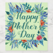 Green Floral Happy Moederdag Boho Waterverf Wijn Etiket (Enkel label)