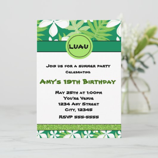 Green Floral Hawaiian Plumeria Summer Uitnodiging (Staand voorkant)