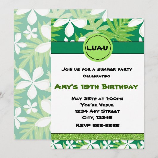 Green Floral Hawaiian Plumeria Summer Uitnodiging (Voorkant / Achterkant)