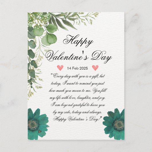 Green Floral Heart Melding Bericht Briefkaart (Voorkant)