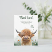 Green floral Highland koe bedankje Bedankkaart (Staand voorkant)