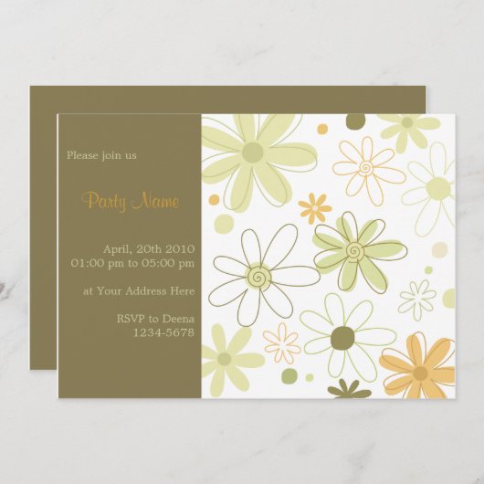 Green Floral Invitation Kaart (Voorkant / Achterkant)