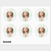 Green Floral Joyful Kerstfeestdag Foto Ronde Sticker (Vel)