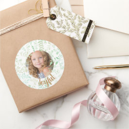 Green Floral Joyful Kerstfeestdag Foto Ronde Sticker