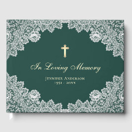  Green Floral Lace Memorial Gastenboek