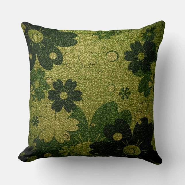 Green Floral Leather Kussen (Voorkant)