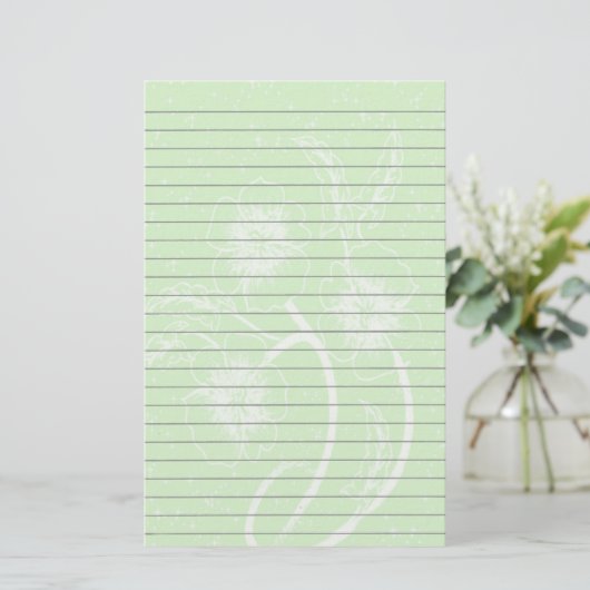 Green Floral Lined Stationery Briefpapier (Staand voorkant)