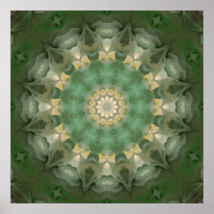 Green Floral Medallion Kaleidoscoop Poster