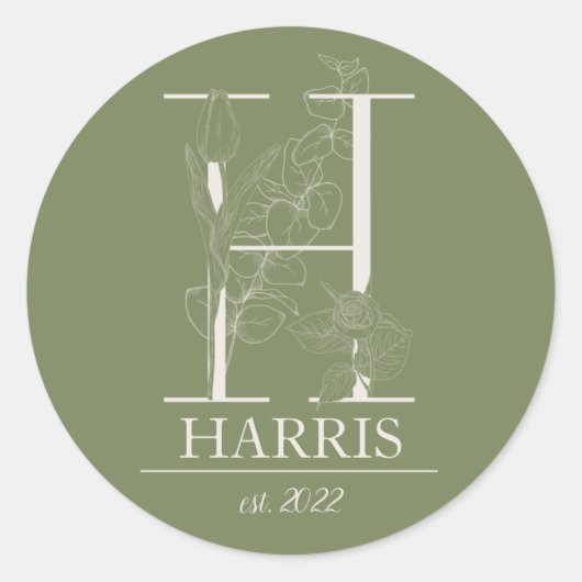 Green Floral  Ornament Letter H Monogram Ronde Sticker (Voorkant)