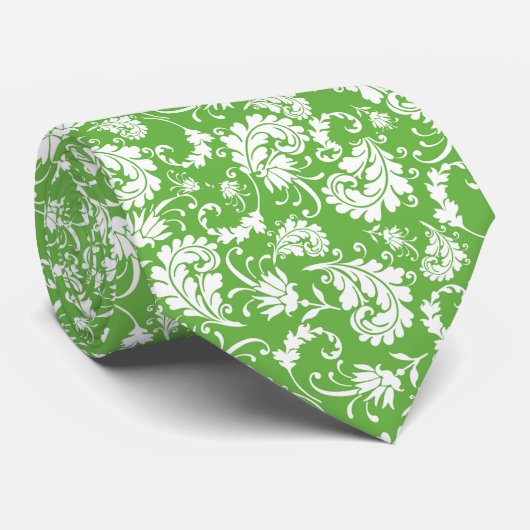Green Floral Pattern Custom Necktie Stropdas (Opgerold)
