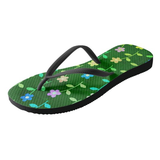 Green Floral Pattern Teenslippers (Schuin)