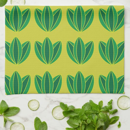 Green Floral Pattern Theedoek (Gevouwen)