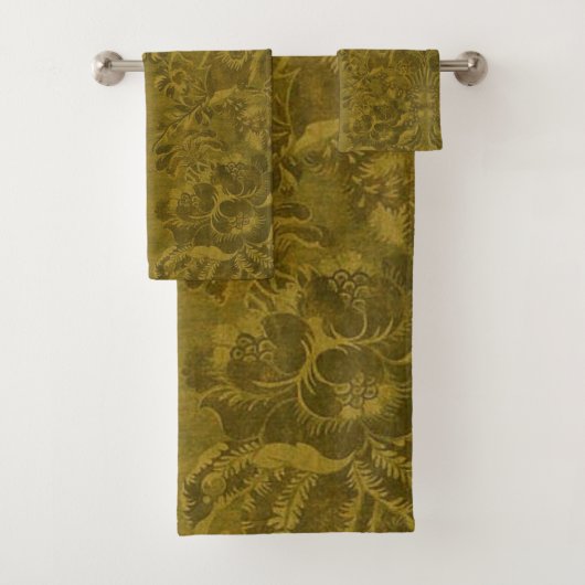 Green Floral Peacock Feather Plain Damask Luxury Bad Handdoek (Insitu)