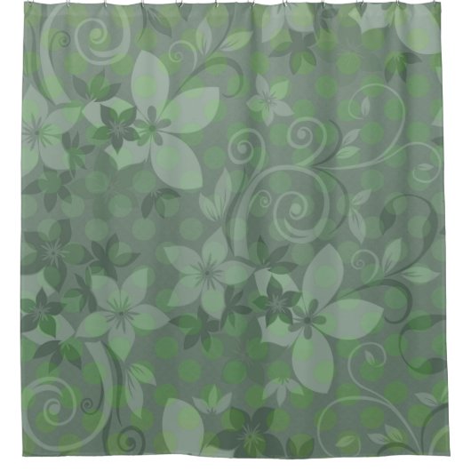 Green Floral Polkadot Douchegordijn (Voorkant)