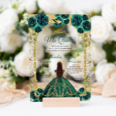 Green Floral Princess Gold Arch Quinceanera Acryl Uitnodigingen