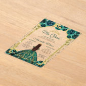 Green Floral Princess Gold Arch Quinceanera Acryl Uitnodigingen (Laagn)