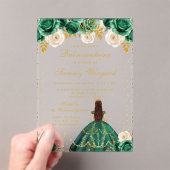 Green Floral Princess Quinceañera Acryl Uitnodigingen (Insitu (Draagbaar))