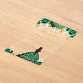 Green Floral Princess Quinceañera Acryl Uitnodigingen (Laagn)