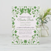 Green Floral Romantic Aesthetic Spanish Wedding Kaart (Staand voorkant)