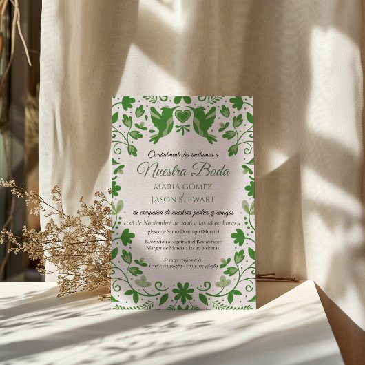 Green Floral Romantic Aesthetic Spanish Wedding Kaart
