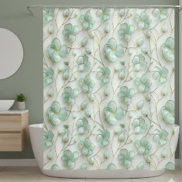 Green Floral Shower Curtain Douchegordijn