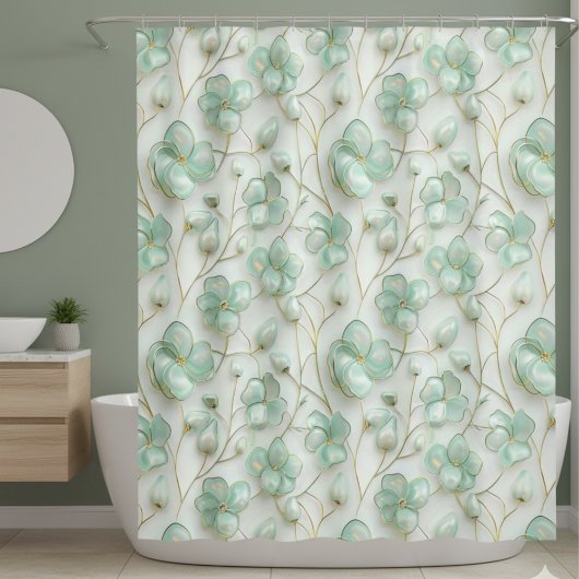 Green Floral Shower Curtain Douchegordijn
