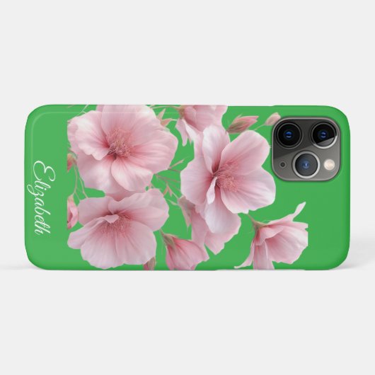Green Floral Soft Pink Flowers Elegant Case-Mate iPhone Case (Achterkant (horizontaal))