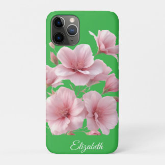 Green Floral Soft Pink Flowers Elegant Case-Mate iPhone Case
