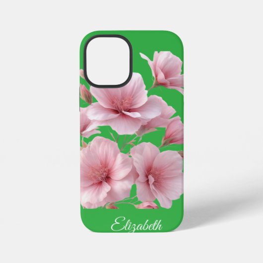 Green Floral Soft Pink Flowers Elegant iPhone Hoesje (Achterkant)