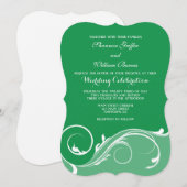 Green Floral Swirl Bracket Wedding Invites Kaart (Voorkant / Achterkant)