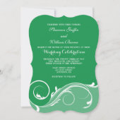 Green Floral Swirl Bracket Wedding Invites Kaart (Voorkant)