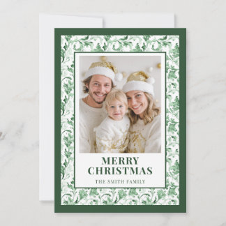 Green Floral Toile Christmas Photo Holiday Card Feestdagenkaart