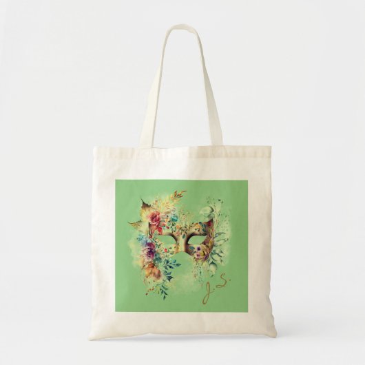 Green Floral Venetian Carnival Masker Tote Bag (Voorkant)