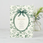 Green Floral Vintage Wedding Kaart (Staand voorkant)