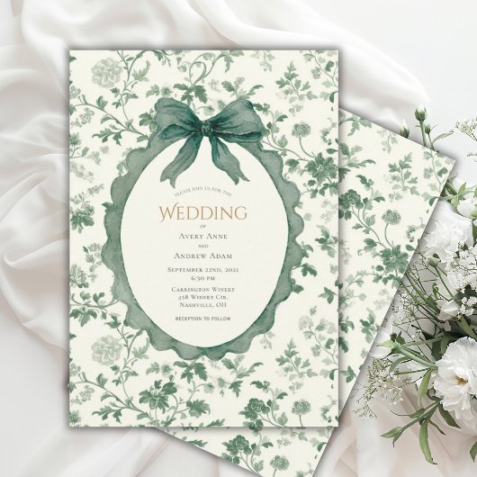 Green Floral Vintage Wedding Kaart