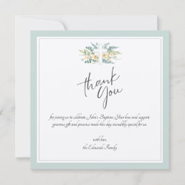 Green Floral Watercolor Baptism  Bedankkaart