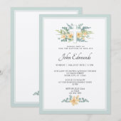 Green Floral Watercolor Baptism Invitation Kaart (Voorkant / Achterkant)