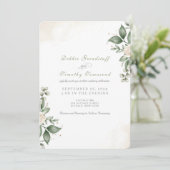 Green Floral Watercolor Frame Wedding Invitation  Kaart (Staand voorkant)